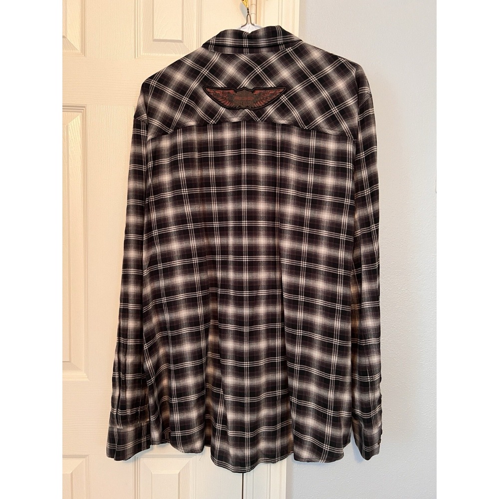 Harley Davidson Shirt Mens 2XL Plaid Herringbone Embroidered Logo Button Down